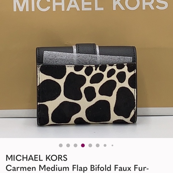 MICHAEL KORS Carmen Medium Flap Bifold Faux Fur-Leather Wallet BLACK COLOR - Picture 4 of 6